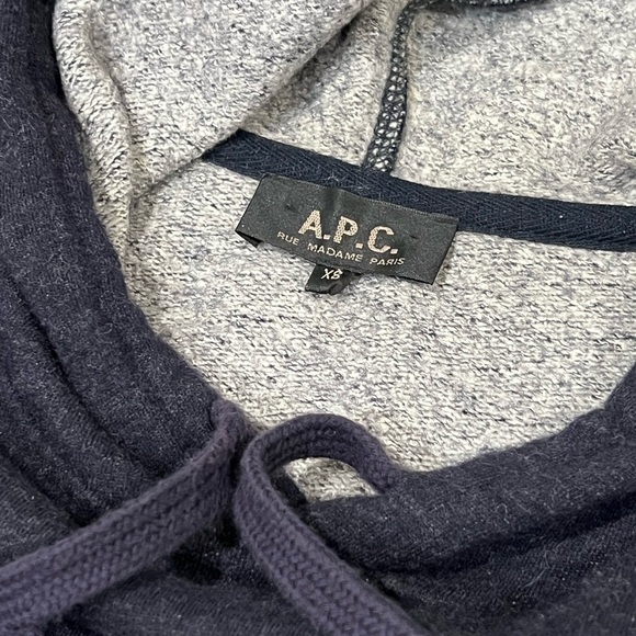 Men’s XS A.P.C. Wool Blend Navy Heathered Hooded Sweater Hoodie NYC EUC - Picture 3 of 6